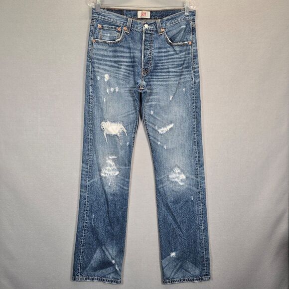 Levi’s 501 Button Fly Straight Leg Distressed Denim Mens Jeans 32 x 33*